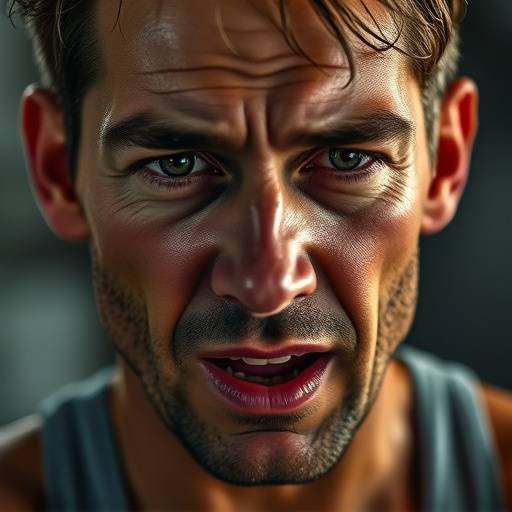 Een acteur met expressieve gezichtsuitdrukkingen tijdens een oefening