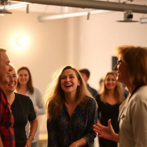 Een levendige workshop improvisatie met lachende deelnemers